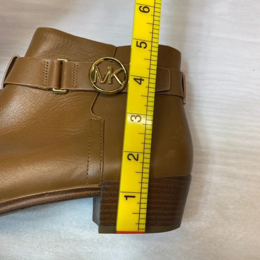 Michael Kors Womens 10M Ankle Boots Leather MK Buckle Brown Logo Booties